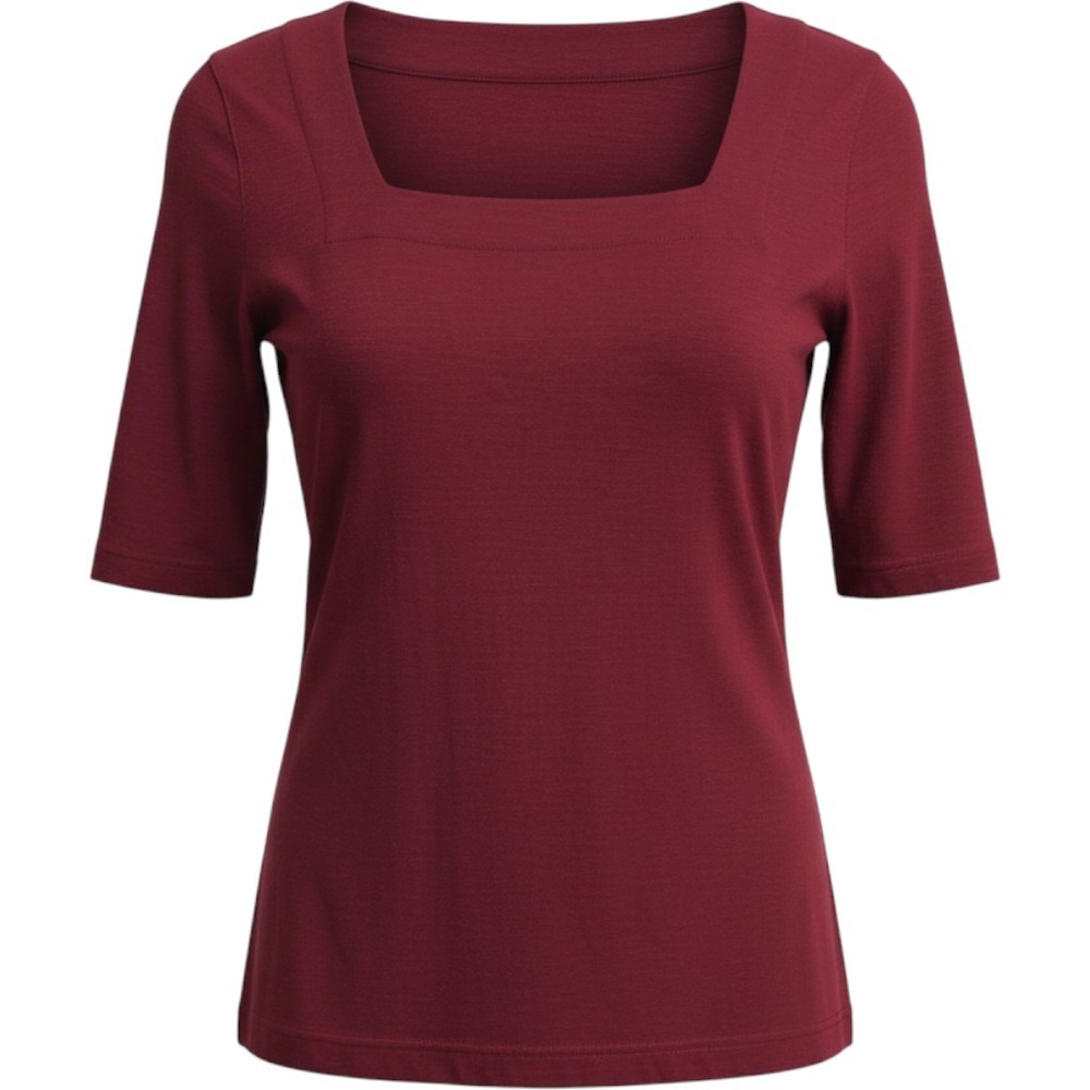 Akris Punto Square Neck Jersey T-Shirt Size 8 Burgundy Old Money Stretch Minimal